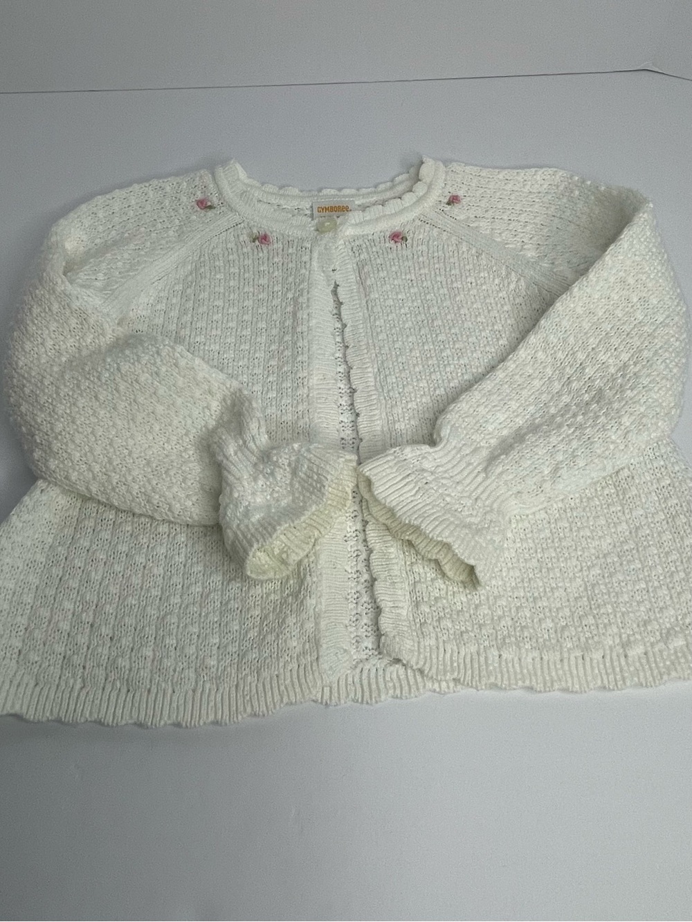 Vintage 2005 Gymboree White Knit Cardigan
Sweater with Pink Rosettes 18-24M - Picture 5 of 12